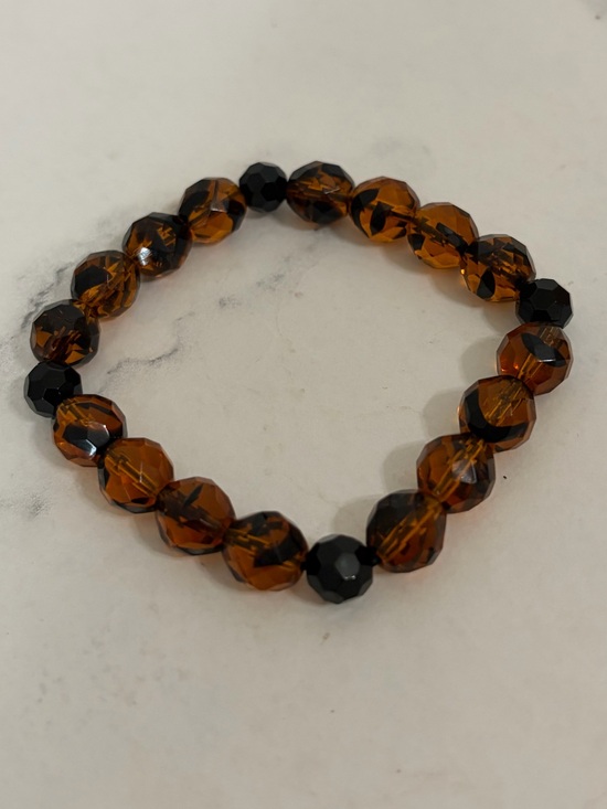 Hand Crafted Jewelry - Orange and Black Glass Stretch Bracelet